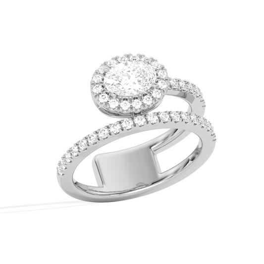 Oval Halo  Ring with Split Shank
