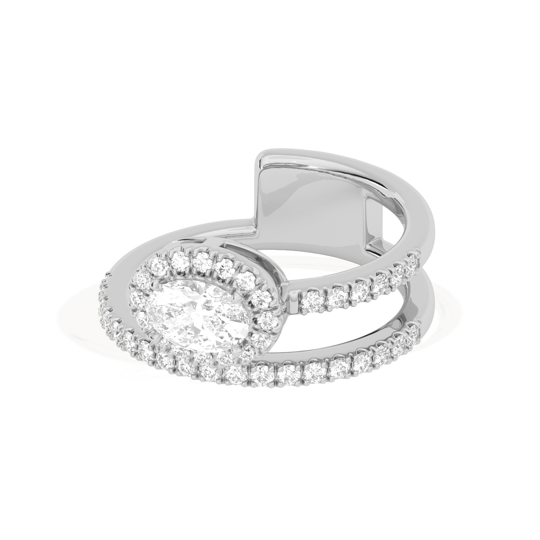 Oval Halo  Ring with Split Shank