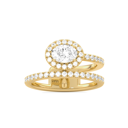 Oval Halo  Ring with Split Shank