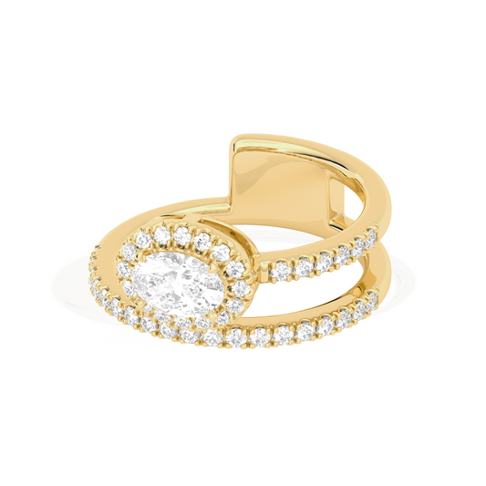 Oval Halo  Ring with Split Shank