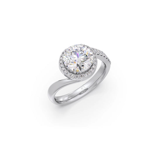 Round-Cut Halo Pavé Twist Engagement Ring
