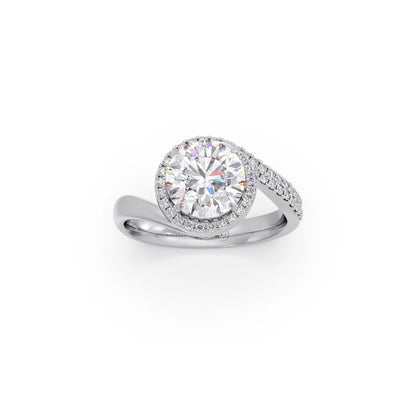 Round-Cut Halo Pavé Twist Engagement Ring