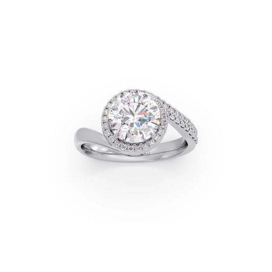 Round-Cut Halo Pavé Twist Engagement Ring