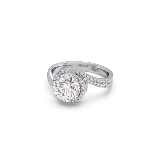 Round-Cut Halo Pavé Twist Engagement Ring