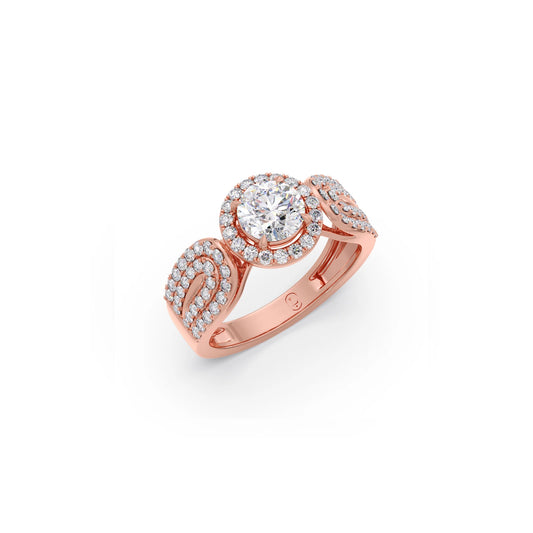 Round Halo Solitaire Ring with Diamond Accented Shoulders