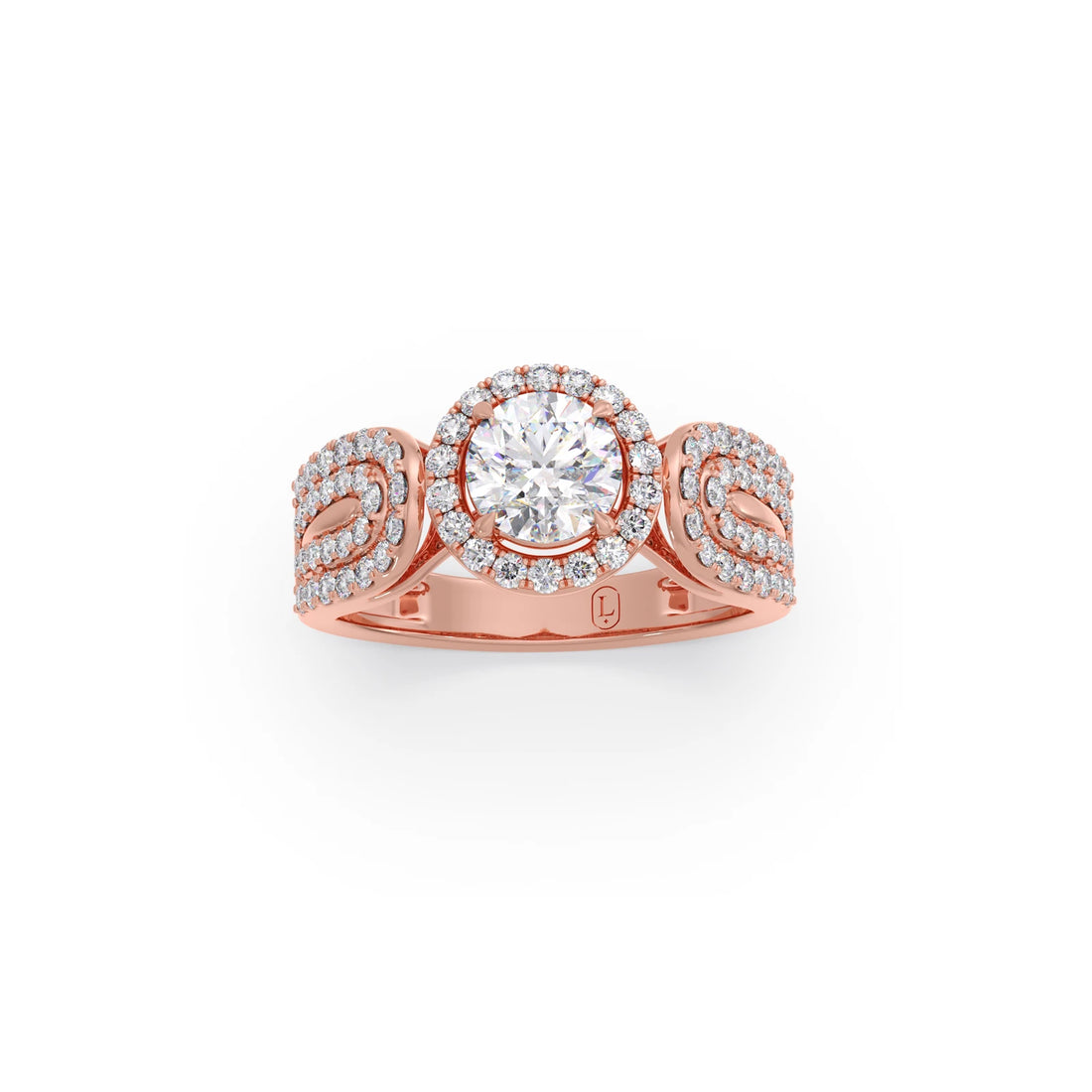 Round Halo Solitaire Ring with Diamond Accented Shoulders