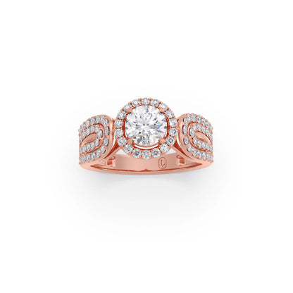 Round Halo Solitaire Ring with Diamond Accented Shoulders