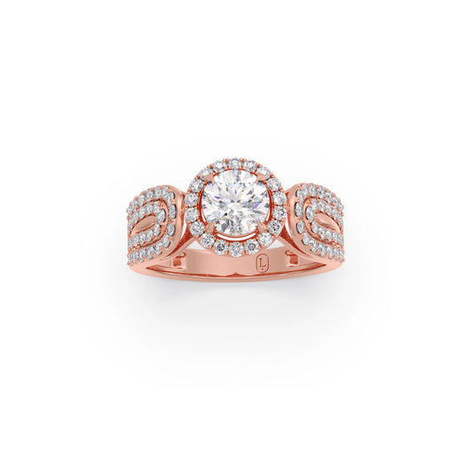 Round Halo Solitaire Ring with Diamond Accented Shoulders