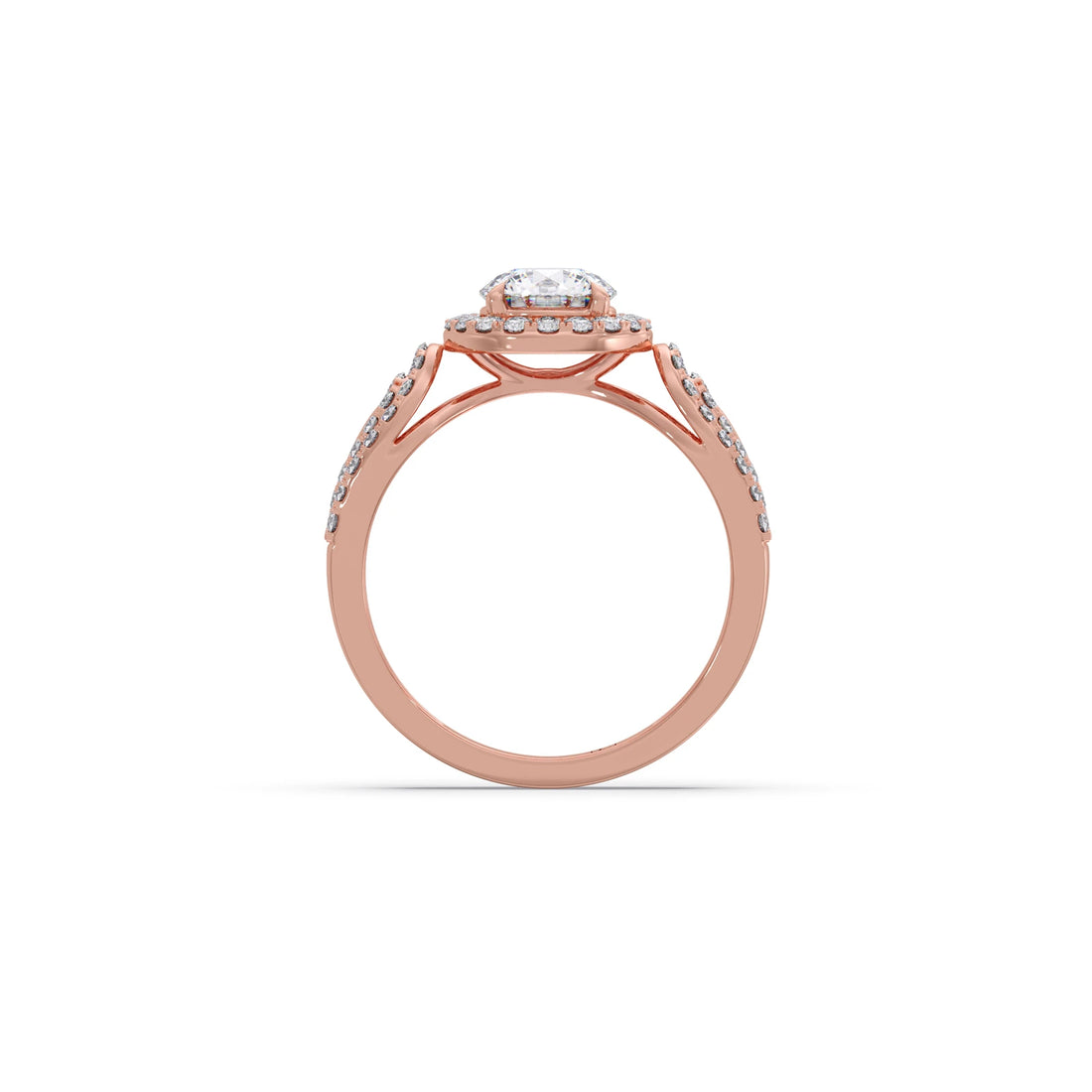 Round Halo Solitaire Ring with Diamond Accented Shoulders