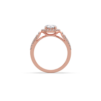 Round Halo Solitaire Ring with Diamond Accented Shoulders