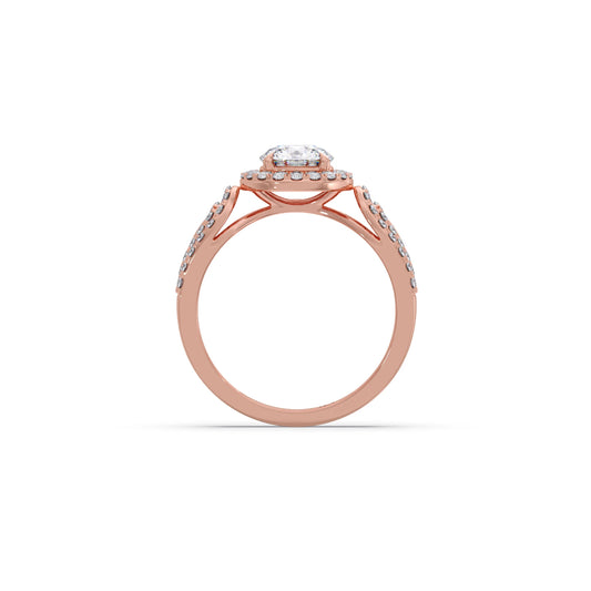 Round Halo Solitaire Ring with Diamond Accented Shoulders