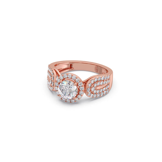 Round Halo Solitaire Ring with Diamond Accented Shoulders