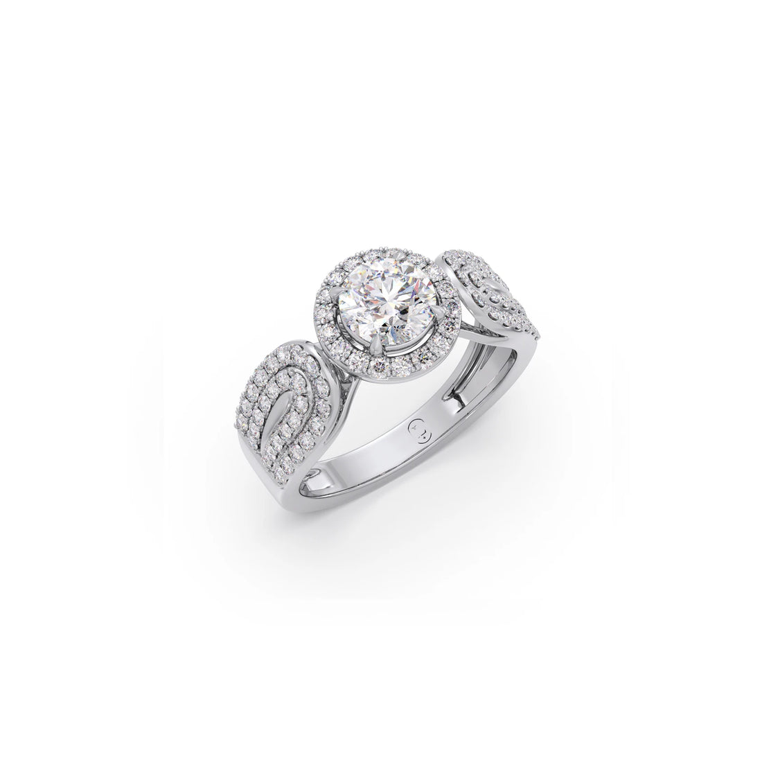 Round Halo Solitaire Ring with Diamond Accented Shoulders