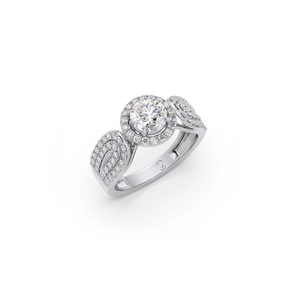 Round Halo Solitaire Ring with Diamond Accented Shoulders