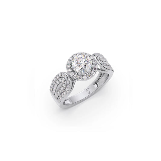 Round Halo Solitaire Ring with Diamond Accented Shoulders