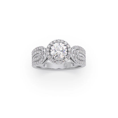 Round Halo Solitaire Ring with Diamond Accented Shoulders