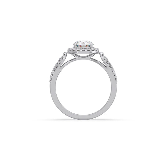 Round Halo Solitaire Ring with Diamond Accented Shoulders