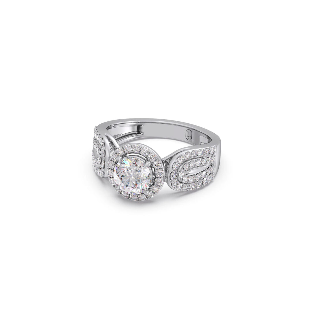 Round Halo Solitaire Ring with Diamond Accented Shoulders