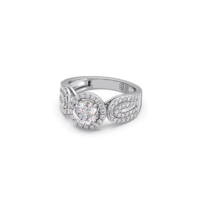 Round Halo Solitaire Ring with Diamond Accented Shoulders