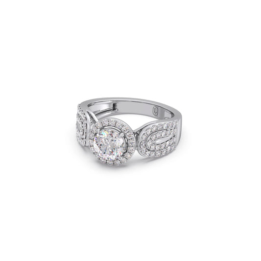 Round Halo Solitaire Ring with Diamond Accented Shoulders