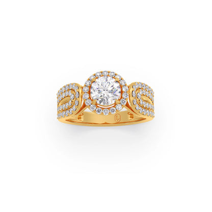Round Halo Solitaire Ring with Diamond Accented Shoulders