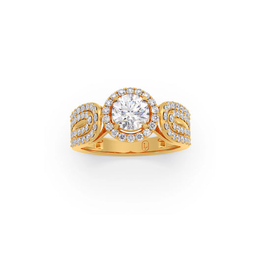 Round Halo Solitaire Ring with Diamond Accented Shoulders