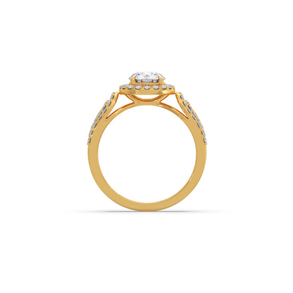 Round Halo Solitaire Ring with Diamond Accented Shoulders