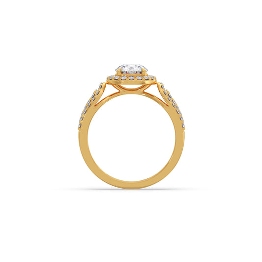 Round Halo Solitaire Ring with Diamond Accented Shoulders