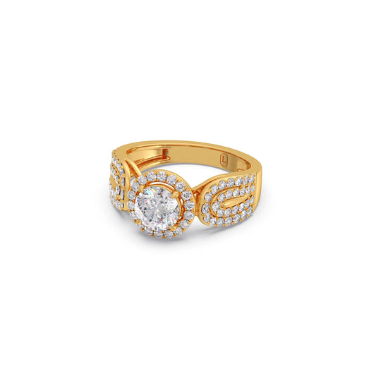 Round Halo Solitaire Ring with Diamond Accented Shoulders