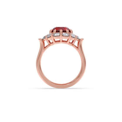 Pear and Round Diamond Halo Ring with Center Gemstone