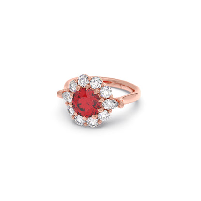 Pear and Round Diamond Halo Ring with Center Gemstone
