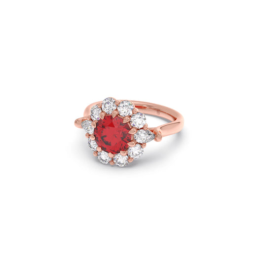 Pear and Round Diamond Halo Ring with Center Gemstone