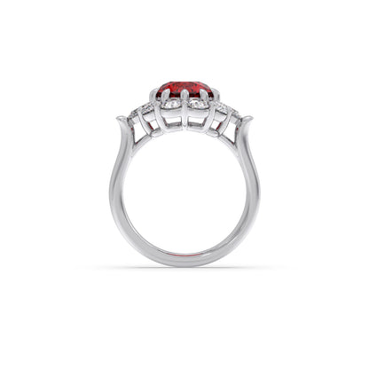 Pear and Round Diamond Halo Ring with Center Gemstone