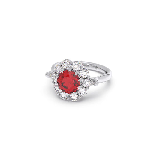 Pear and Round Diamond Halo Ring with Center Gemstone