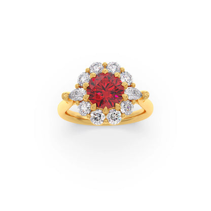 Pear and Round Diamond Halo Ring with Center Gemstone