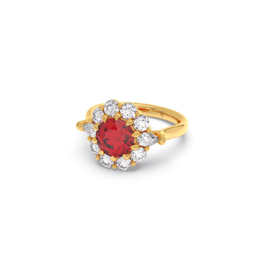 Pear and Round Diamond Halo Ring with Center Gemstone