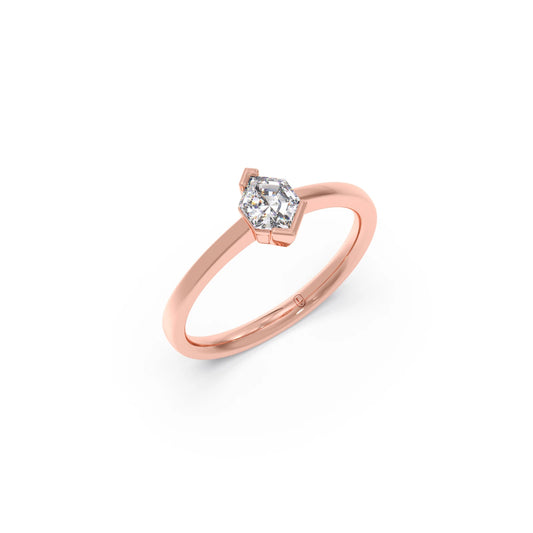 Half Bezel Set Smallitaire Tenz Hexa Cut Diamond Ring