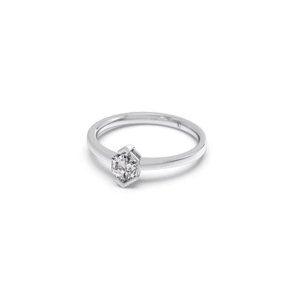 Half Bezel Set Smallitaire Tenz Hexa Cut Diamond Ring