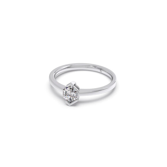 Half Bezel Set Smallitaire Tenz Hexa Cut Diamond Ring