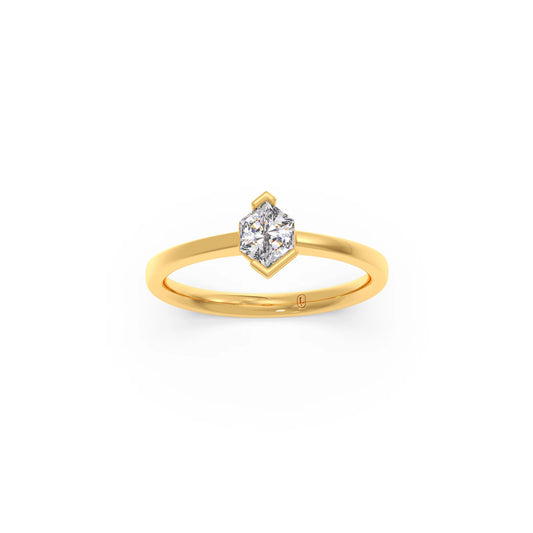 Half Bezel Set Smallitaire Tenz Hexa Cut Diamond Ring