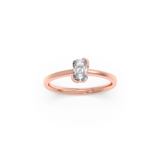Half Bezel Set Frost Emerald Cut Solitaire Ring