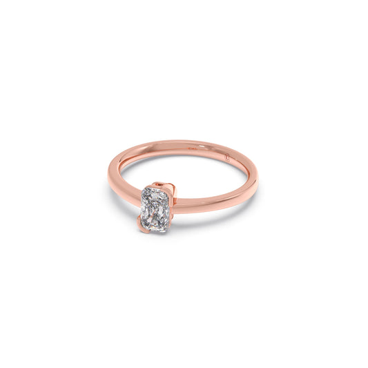 Half Bezel Set Frost Emerald Cut Solitaire Ring