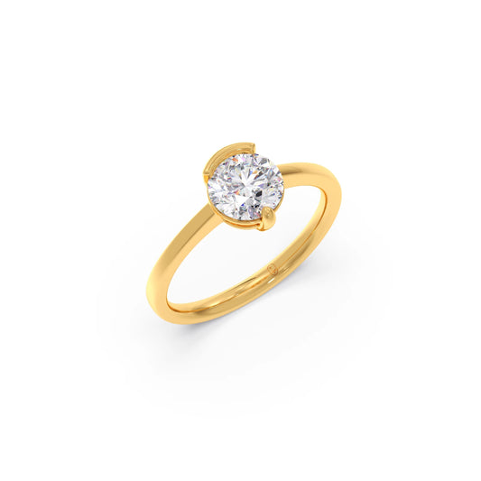 Half Bezel & Claw Prong Set Luminious Round Shape Solitaire Ring