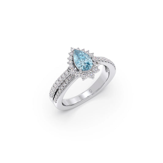 Pear-Shaped Gemstone with Diamond Halo and Accents Ring