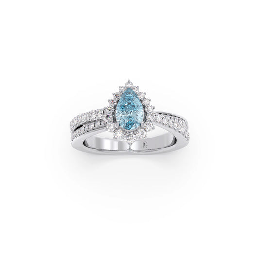 Pear-Shaped Gemstone with Diamond Halo and Accents Ring