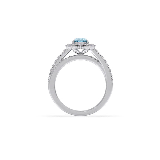Pear-Shaped Gemstone with Diamond Halo and Accents Ring