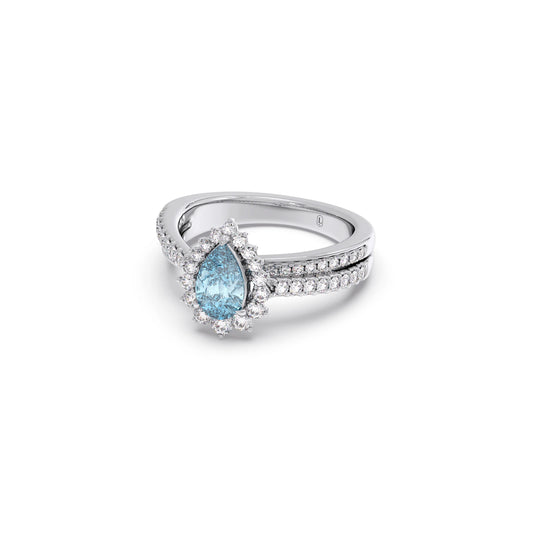 Pear-Shaped Gemstone with Diamond Halo and Accents Ring