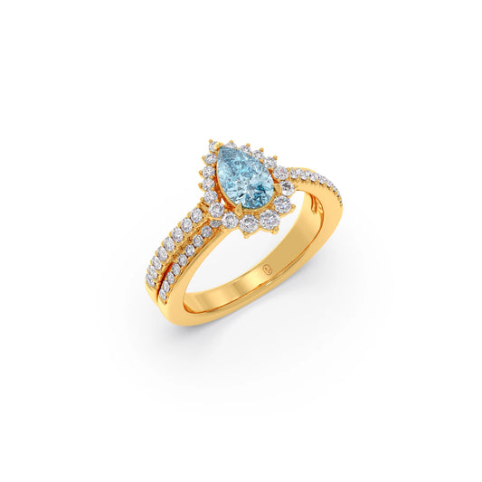 Pear-Shaped Gemstone with Diamond Halo and Accents Ring