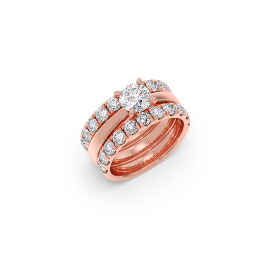 Round Solitaire Diamond Bridal Set with Accented Band