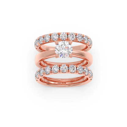 Round Solitaire Diamond Bridal Set with Accented Band